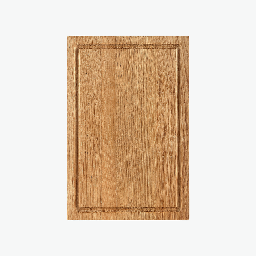 Schneidebrett aus Eiche mit Saftrille, klein (30 × 20 cm), von oben