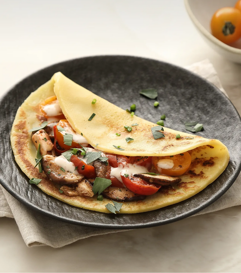 Pfannkuchen mit Tomaten und Pilzen