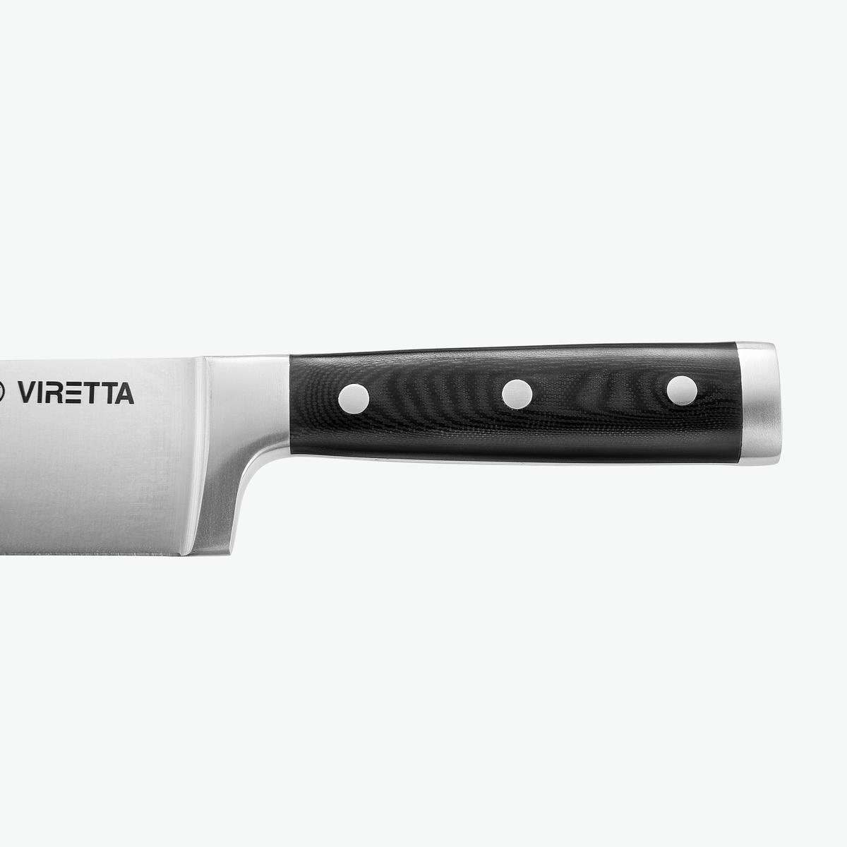 Griff aus G-10 mit drei Nieten am Classic Kochmesser, von der Seite