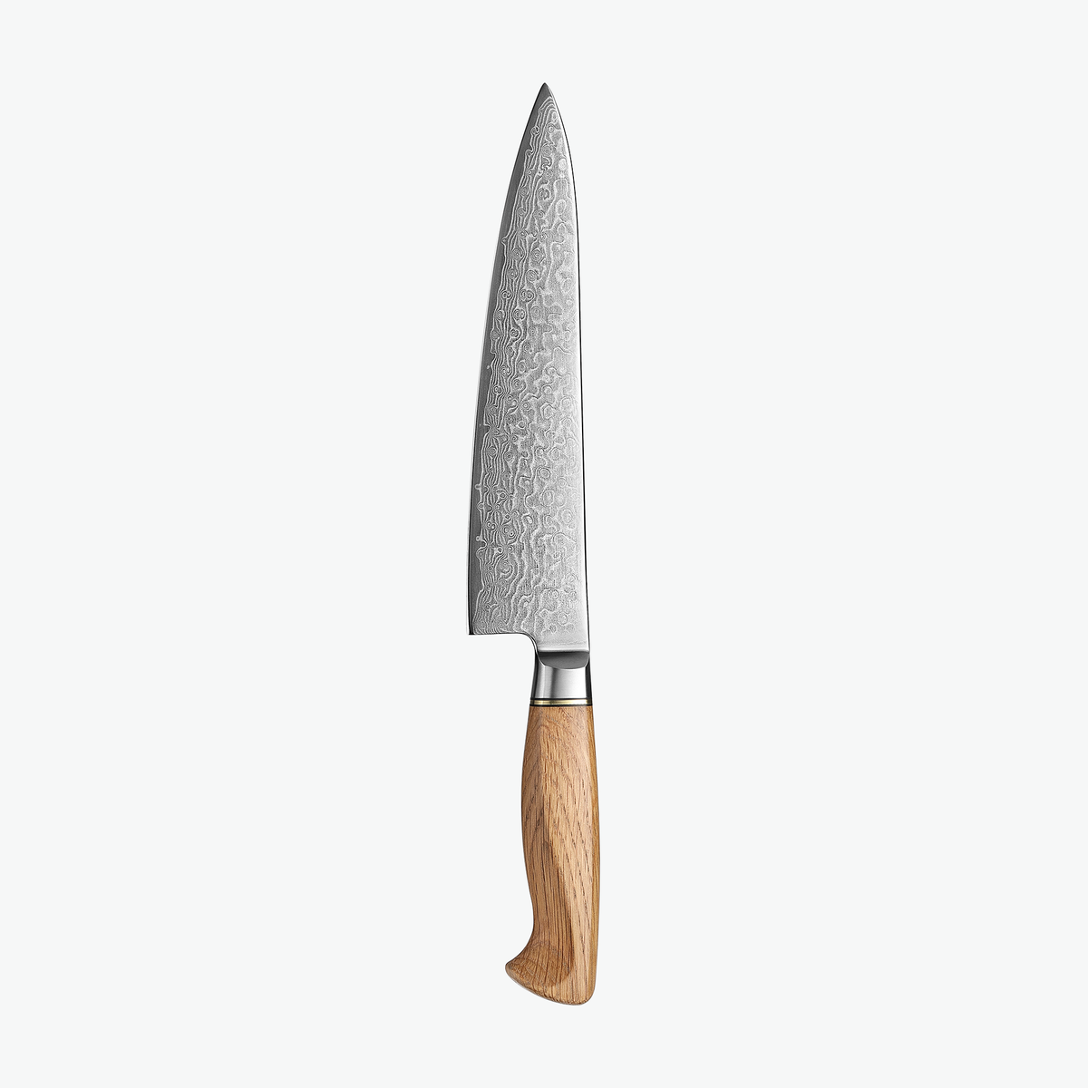 Rückseite des Shōjin Kaku Gyuto-Kochmessers mit Eichengriff