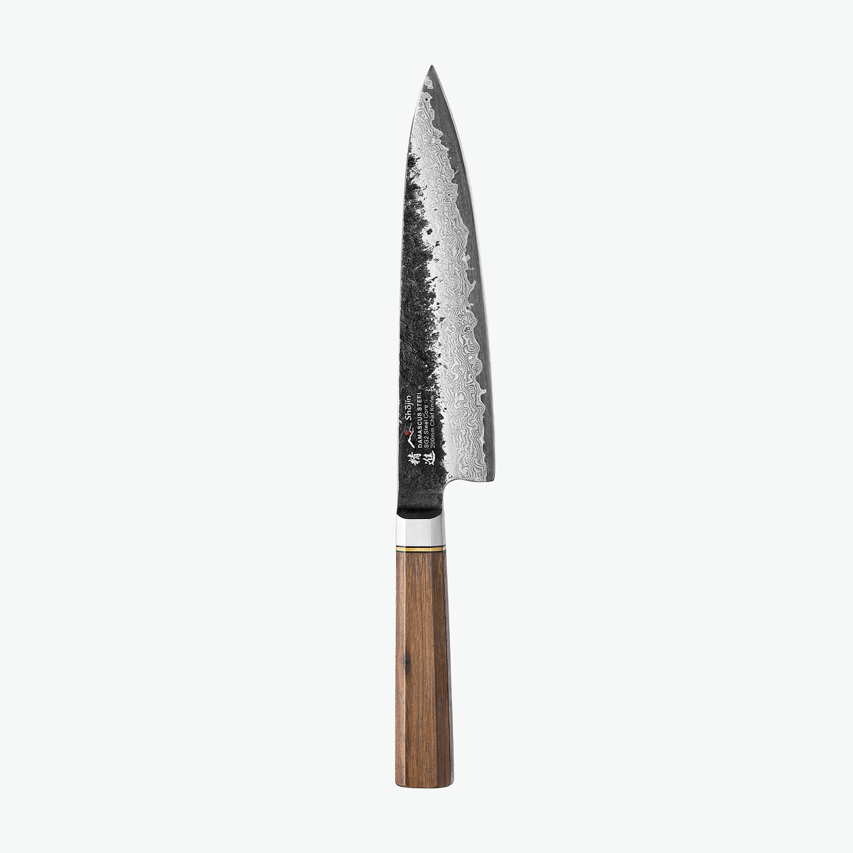 Shōjin Kashi Kochmesser mit Walnussgriff, 20 cm, von vorn auf hellem Hintergrund