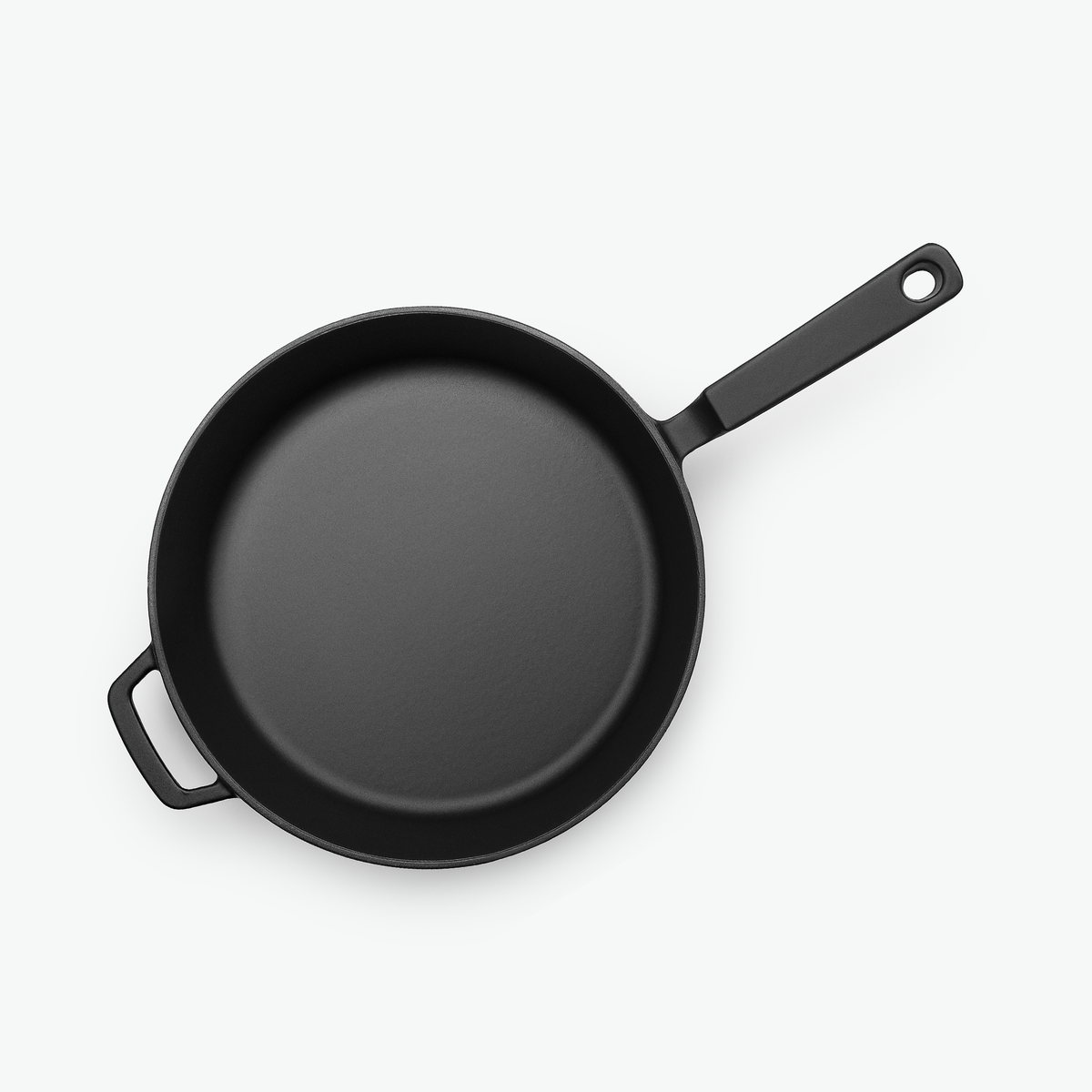 Emaillierte Gusseisenpfanne Ø28 cm mit mattschwarzer Emaille auf der Bratfläche, von oben