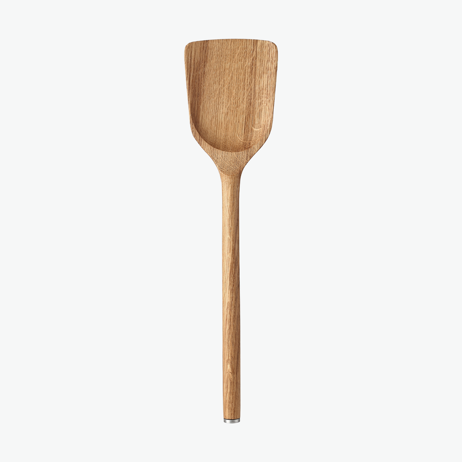 Großer Holzpfannenwender aus Eiche, von oben
