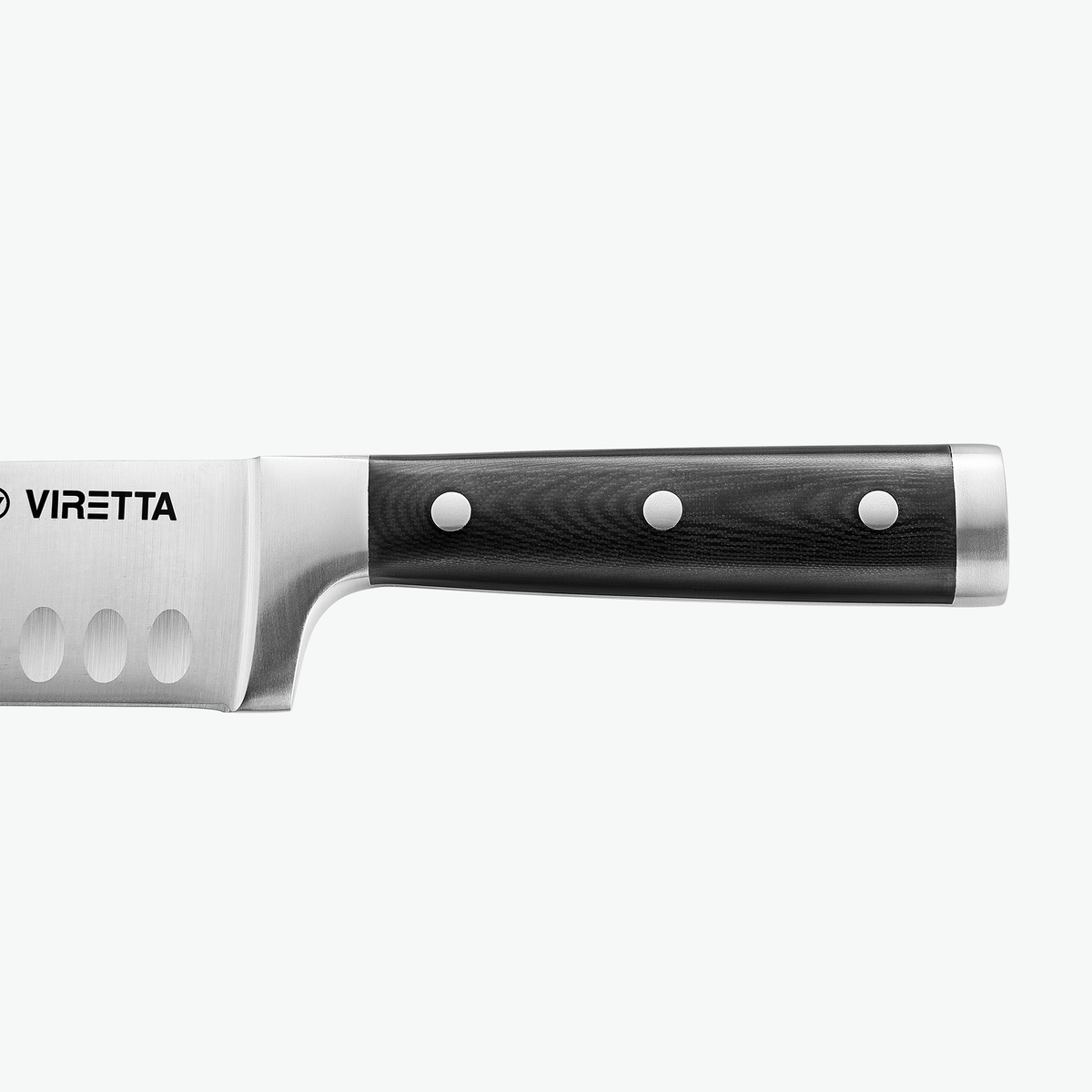 Griff aus G-10 mit drei Nieten am Classic Santokumesser, von der Seite